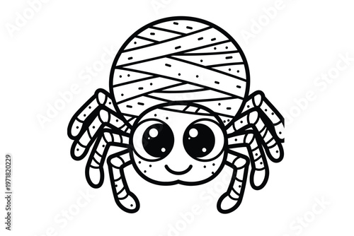 Cute cartoon spider mummy for halloween coloring page for kids