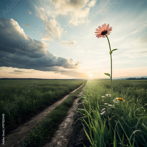 Tree and Flowers Bathed in Light Symbolizing Hope and Renewal