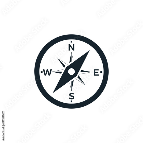 Illustration of a navigational compass showing cardinal directions for outdoor exploration and adventure