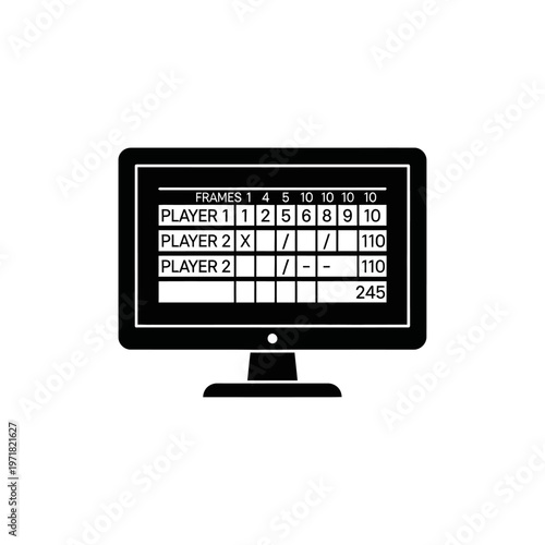 Bowling scoreboard displayed on a computer screen, showing scores for two players across ten frames