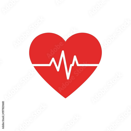 Vibrant Red Heart with White Electrocardiogram Line Icon Symbolizing Healthy Heartbeat, Medical Care, Vitality, and Life Monitoring for Wellness and Diagnosis