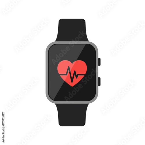 Digital smartwatch with heart rate monitor display, symbolizing health and fitness tracking capabilities