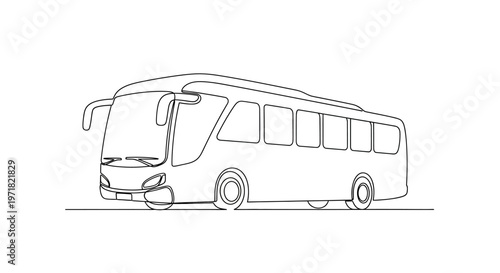 Continuous line drawing of a modern tour bus, minimalist art, vector illustration
