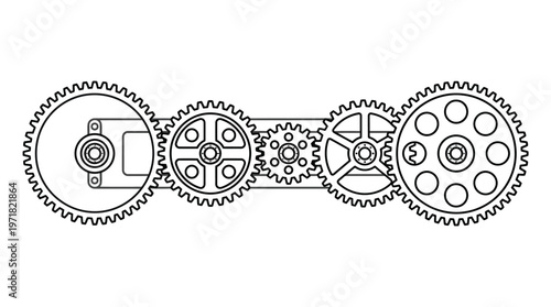 Interlocking gears mechanical system components.