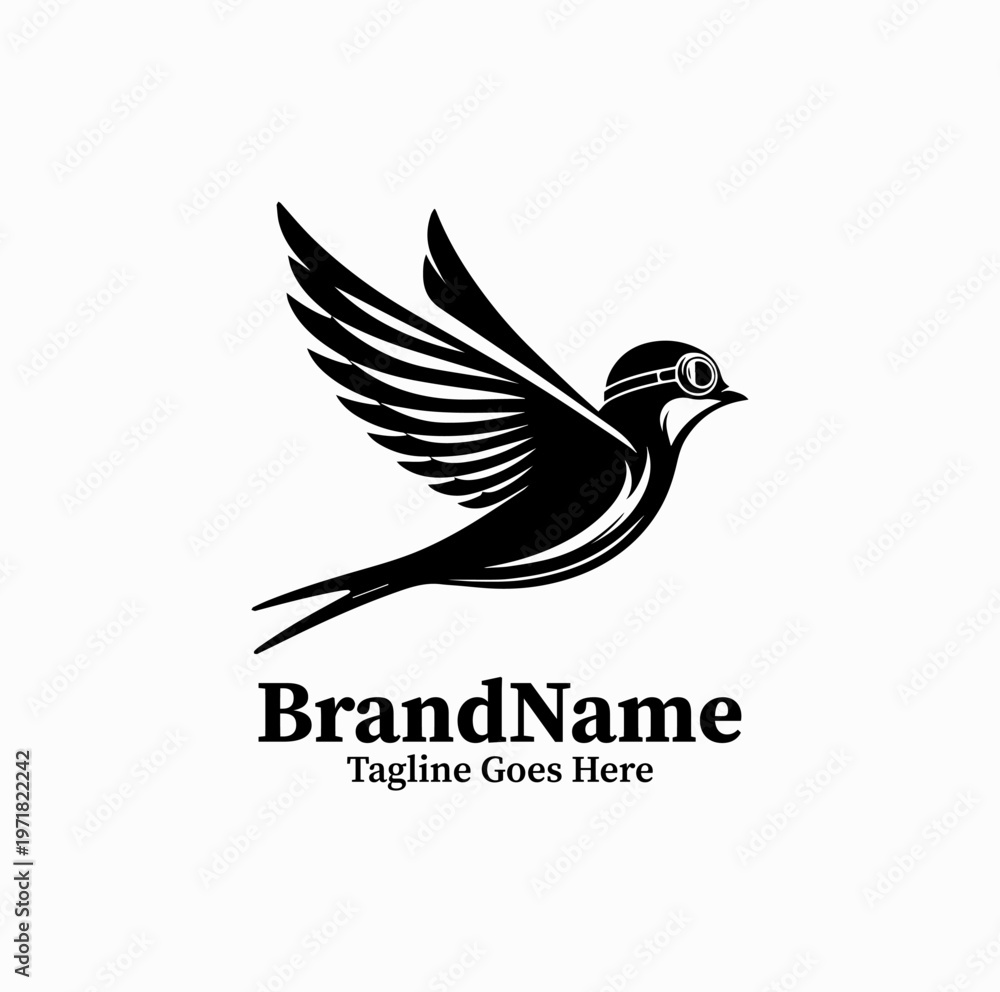 Fototapeta premium Aviator Swallow Silhouette Bird with Goggles Retro Flight Logo