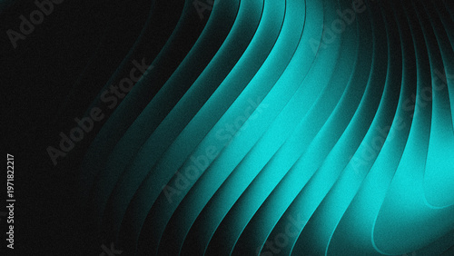Canvas Print Modern abstract background Three-dimensional layered effect with sharp wavy lines and teal to black color gradient transition