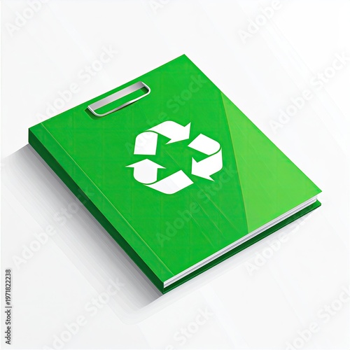 Bright green ring binder with recycling symbol angled studio shot for eco-conscious presentations and environmental reports