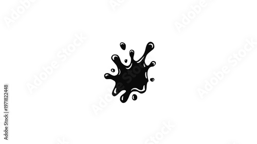 Black ink splash on white background, abstract liquid blot design element, creative paint splatter graphic illustration