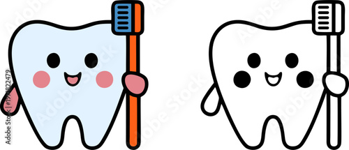 Cute Cartoon Tooth Character Holding a Toothbrush