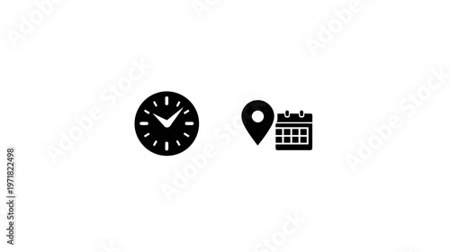 Time and Location Icons for Scheduling and Planning: Clock, Calendar, and Map Pin Symbols for Appointments and Events