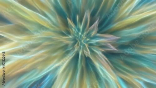 Abstract fractal explosion, vibrant star flower petals unfurling outward in a surreal, organic motion