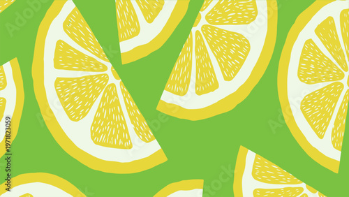 Lemon slices on an evergreen Background with a Border