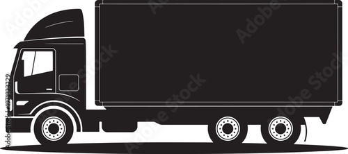 Black silhouette of a semi trailer truck with a box trailer semi truck lorry