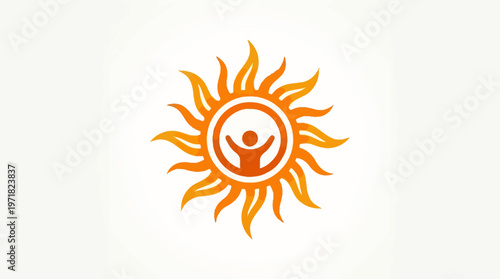 Happy Person Silhouette Inside Sun Logo