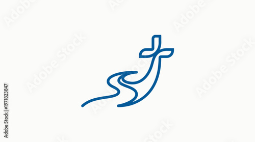 Blue Christian Cross Symbol Emerging From Flowing Water