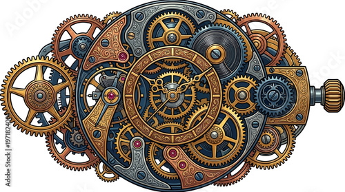 Intricate Mechanical Gear System Closeup.