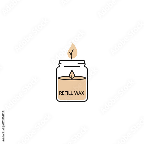 Minimalist illustration of a refillable wax candle in a glass jar, symbolizing sustainable living, eco-conscious home fragrance, and thoughtful reuse