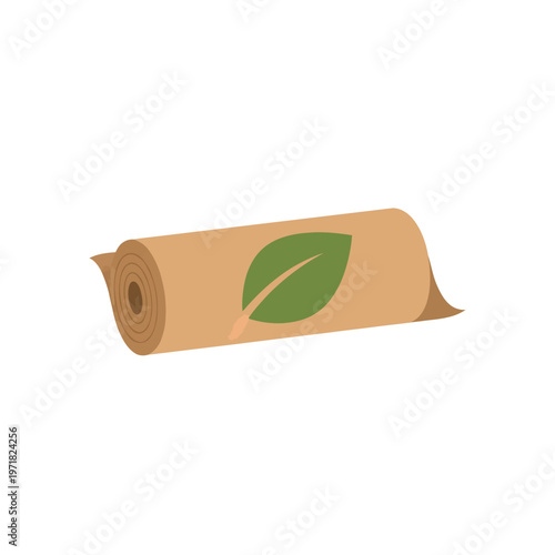 Eco-friendly kraft paper roll featuring a natural green leaf design, symbolizing sustainable and biodegradable packaging solutions for environmentally conscious businesses