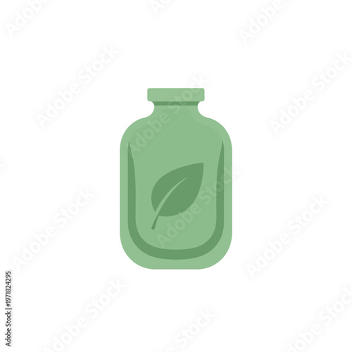 Simple green bottle with a leaf symbol, representing eco-friendly and natural products or sustainability