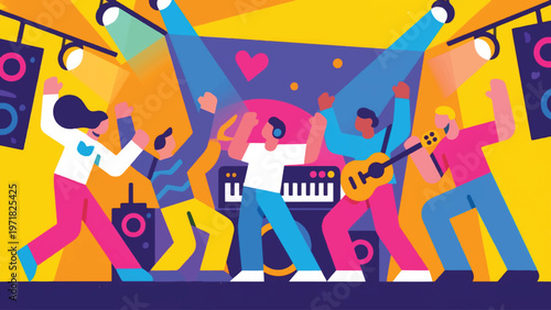 Illustration Of People Enjoying Live Music Event Vector Design Template