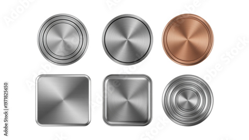 Assorted metallic coins and circular buttons with brushed and polished finishes Vector