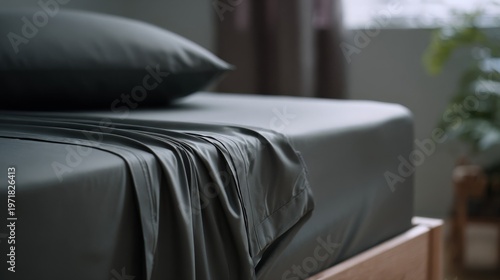 Deep Pocket Fitted Sheet Stretching Tautly on Bed with Pillow