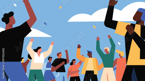 Illustration Of Crowd Dancing Under Open Sky Vector Design Template