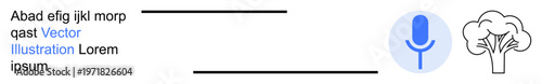 Artificial intelligence, voice technology, eco-awareness, speech recognition, digital communication, sustainability. Minimalist microphone and tree icons displayed side by side. Voice technology