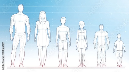 Collection of Outline Human Figures in Various Sizes and Forms