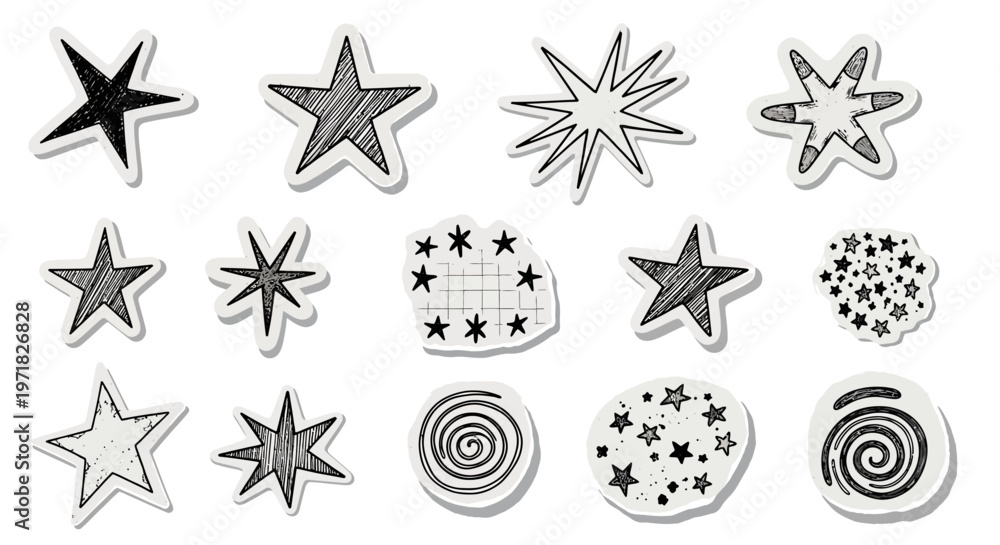 Obraz premium A collection of various star shapes and designs are displayed on a white background.