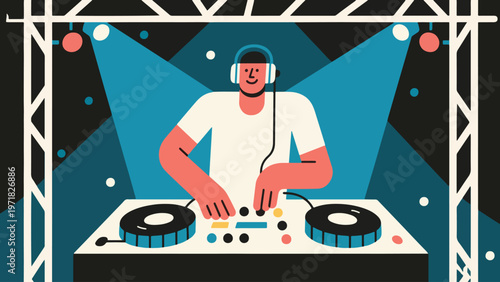 Illustration Of DJ Performing On Stage Vector Design Template