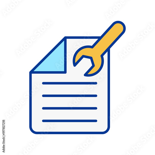 Settings document file icon with wrench symbol configuration maintenance concept clean outline style