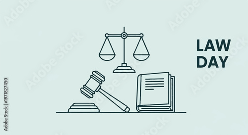 law, justice, scales, gavel, legal, icon, set, vector, law day