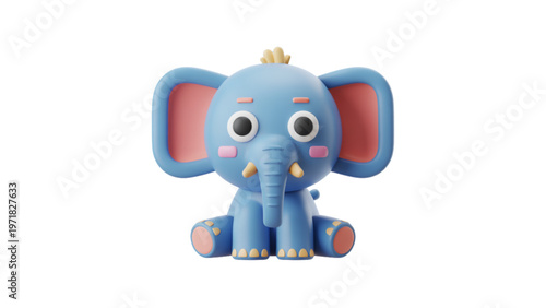 A cheerful cartoon elephant with blue skin and red tusks smiling joyfully Vector