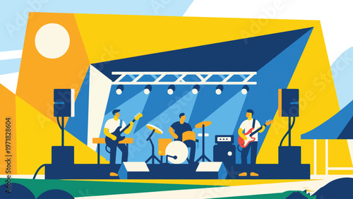Illustration Of Live Band Performing Outdoors Vector Design Template