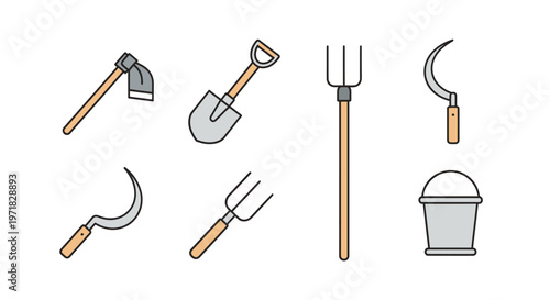 Collection of gardening tools icons.