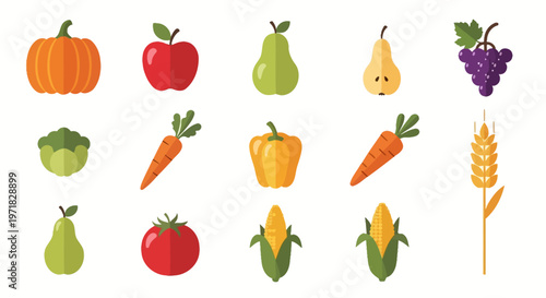 Variety of colorful fresh fruits and vegetables.