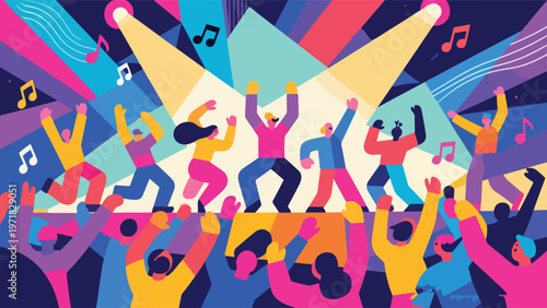 Illustration Of Music Celebration With Crowd Energy Vector Design Template
