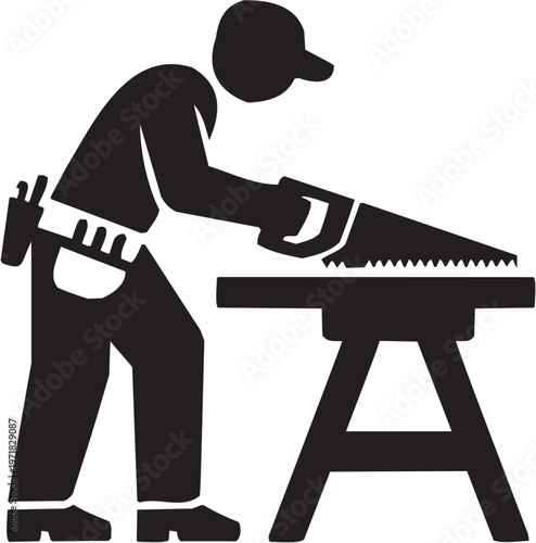 Labor worker vector illustration for industrial tattoo or symbolic logo. Glyph pictograms of partial worker silhouette. Vector illustration isolated on transparent background