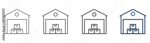 
outline icon set warehouse with package warehouse design