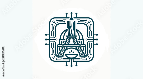 Modern Restaurant Logo Featuring Eiffel Tower and Cutlery