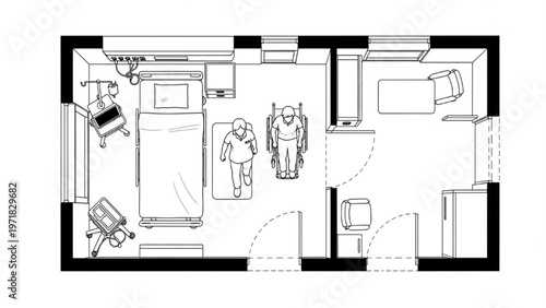 Comprehensive Architectural Floor Plan of a Patient-Centered Hospital Room Layout for Accessible Care
