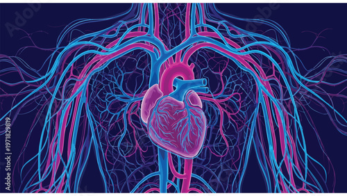 Human Circulatory System Anatomy Medical Illustration - Heart and Blood Vessels