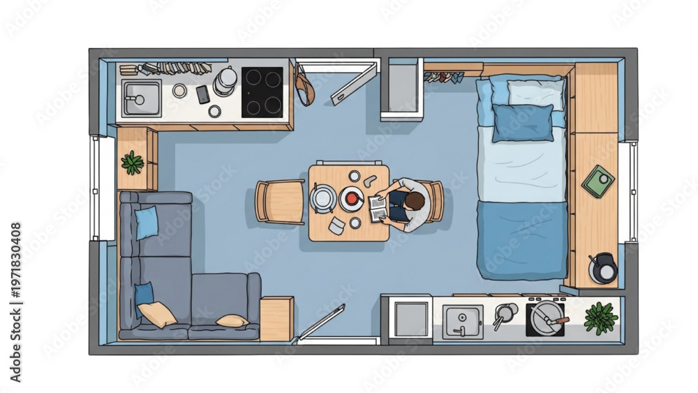 Fototapeta premium Modern Studio Apartment Floor Plan Efficient Layout for Compact Urban Living and Workspace