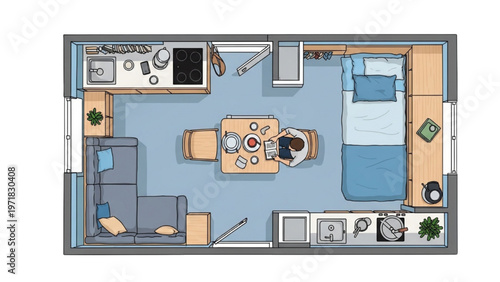Modern Studio Apartment Floor Plan Efficient Layout for Compact Urban Living and Workspace