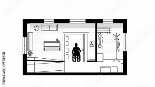 Accessible modern apartment floor plan illustrating universal design principles for inclusive living spaces