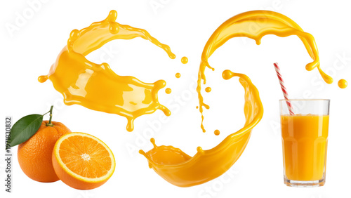 Playful cartoon cat drinking orange juice from a tall glass with a straw Vector