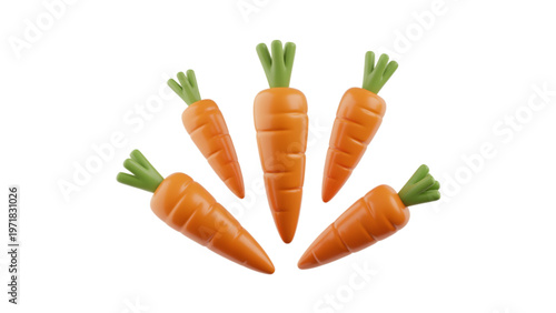 A collection of five fresh and vibrant orange carrots arranged neatly in a row. Vector