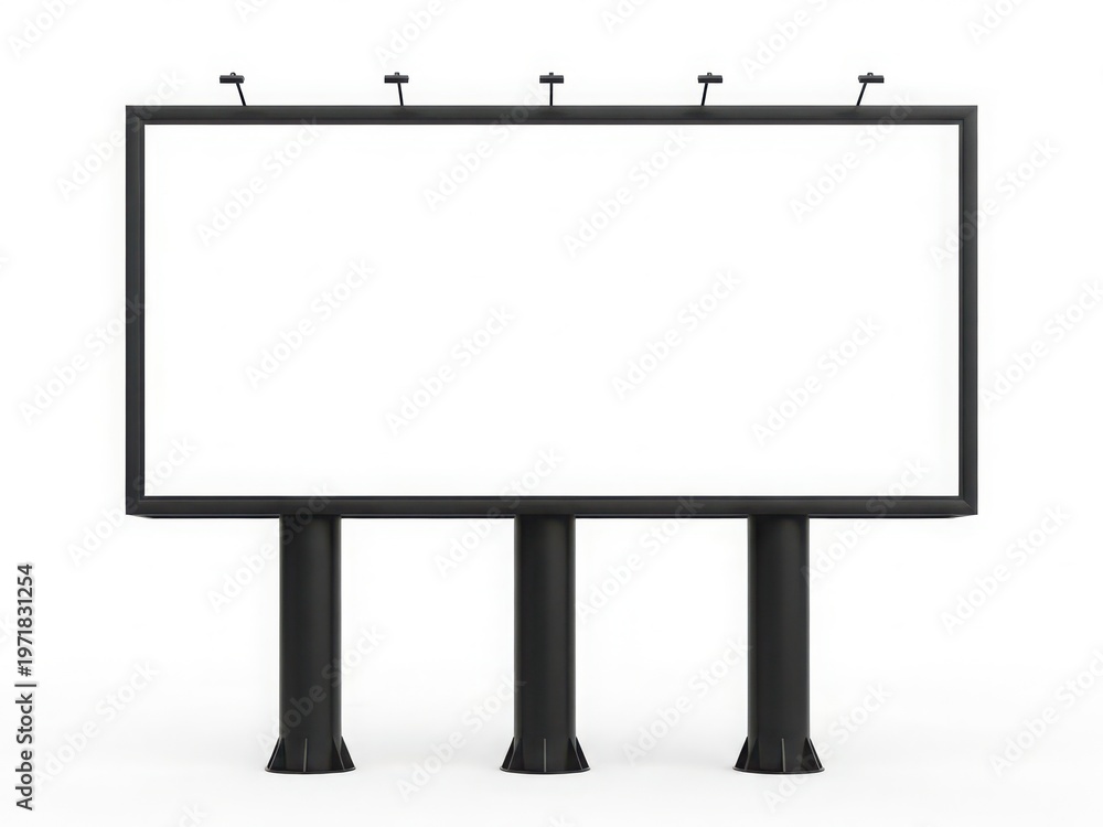 Obraz premium A large, empty billboard structure standing on three black legs against a white background.