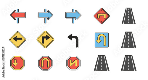 Traffic road signs and arrows.